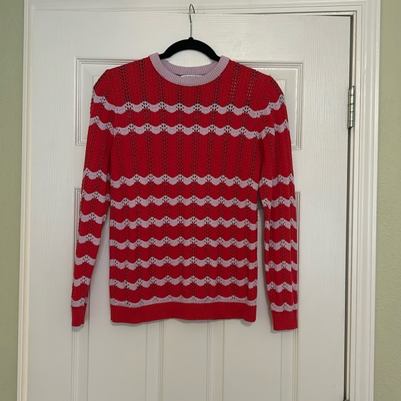 Olivia Rubin Pointelle Sweater in Purple and Red - Picture 1 of 8